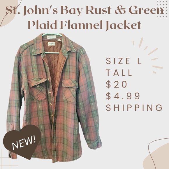 St. John's Bay rust & Green Plaid Flannel Jacket - Picture 1 of 5
